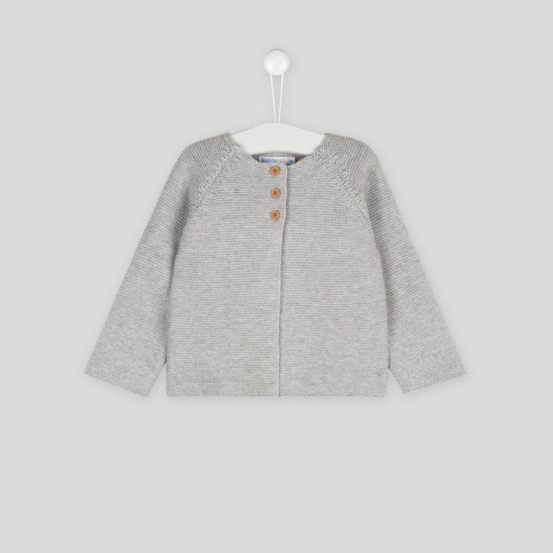 Cardigan tricot contenant coton BIO certifié Oeko-Tex 6 mois gris clair