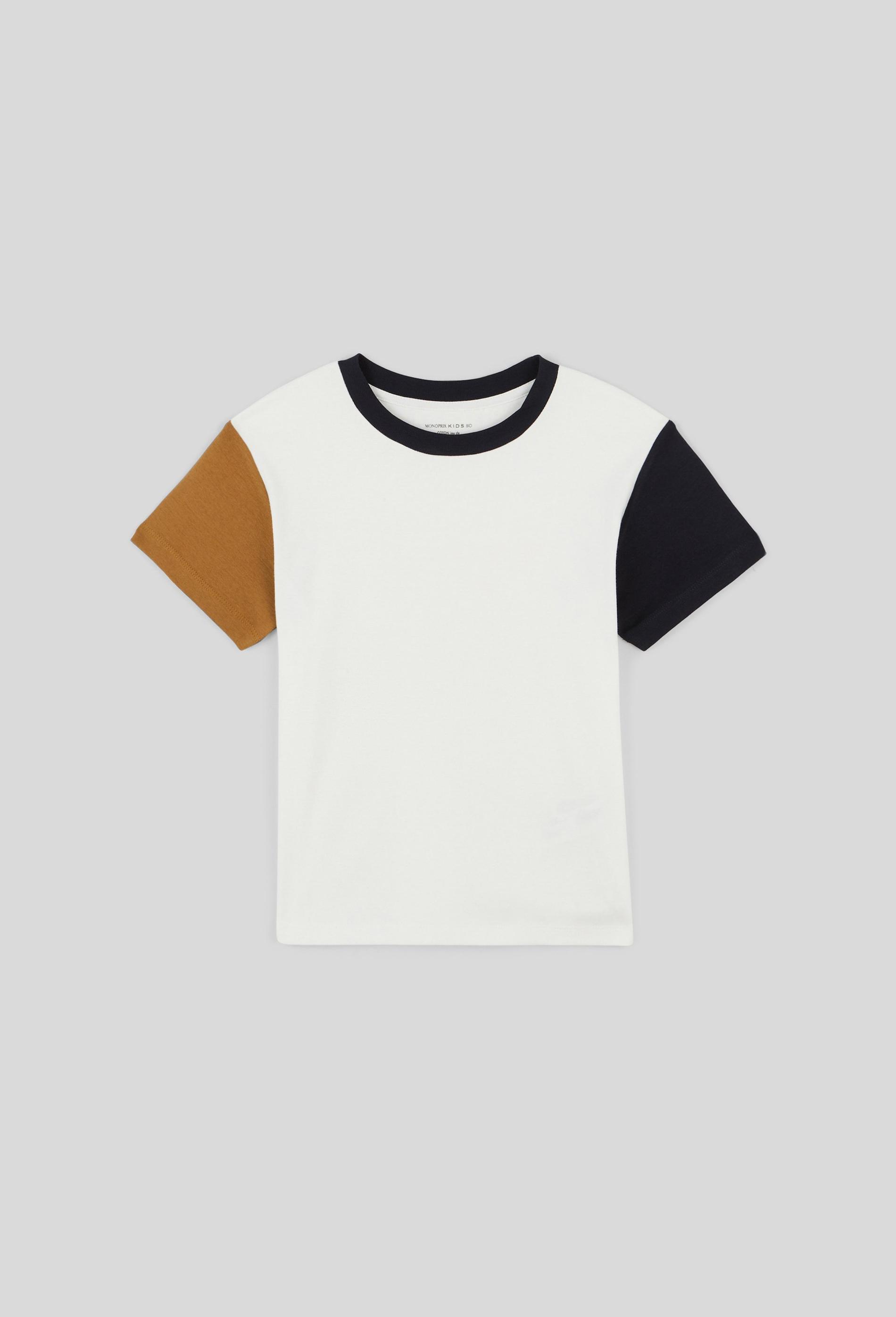 T-shirt manches courtes tricolore en coton BIO 3 ans ecru