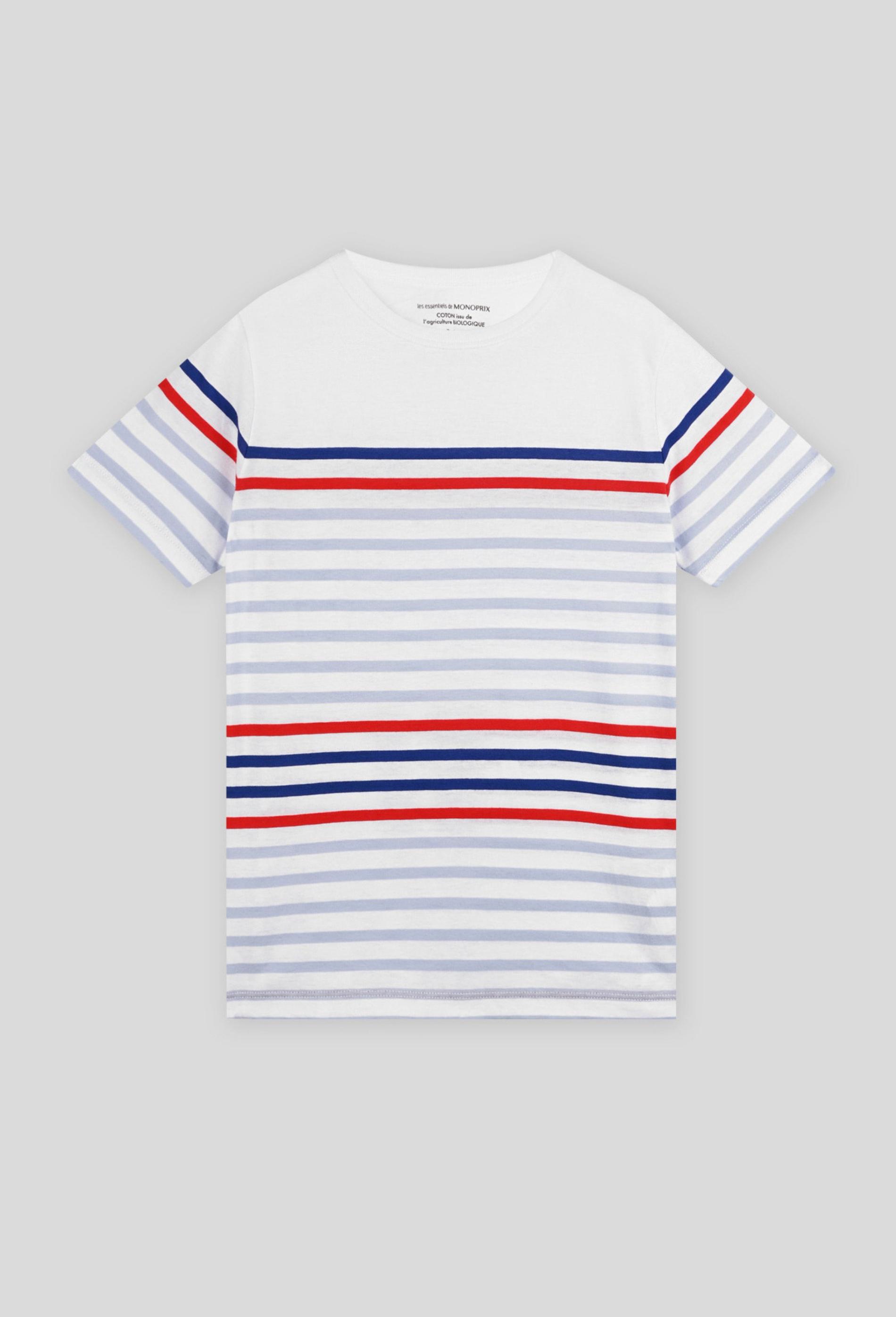 t-shirt manches courtes marinière multicolore en coton bio