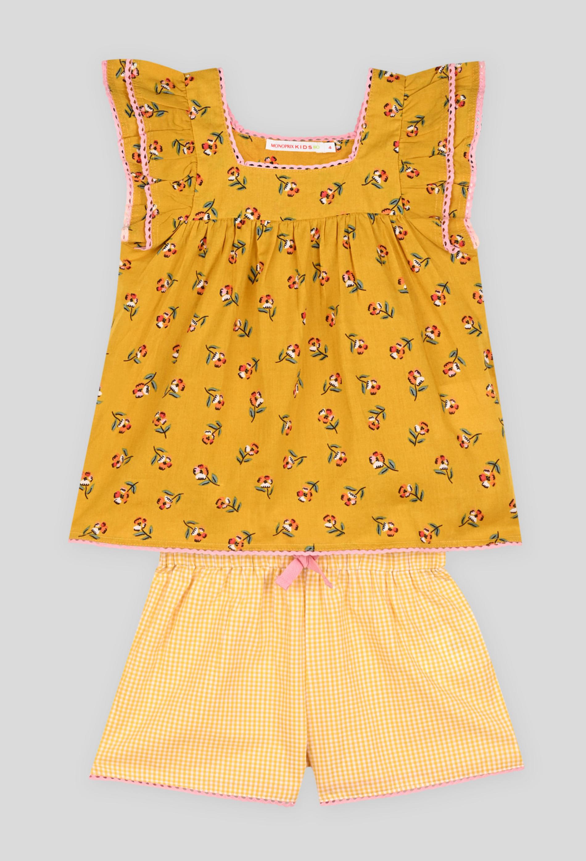 Pyjama court à motif en coton 3 ans jaune foncé