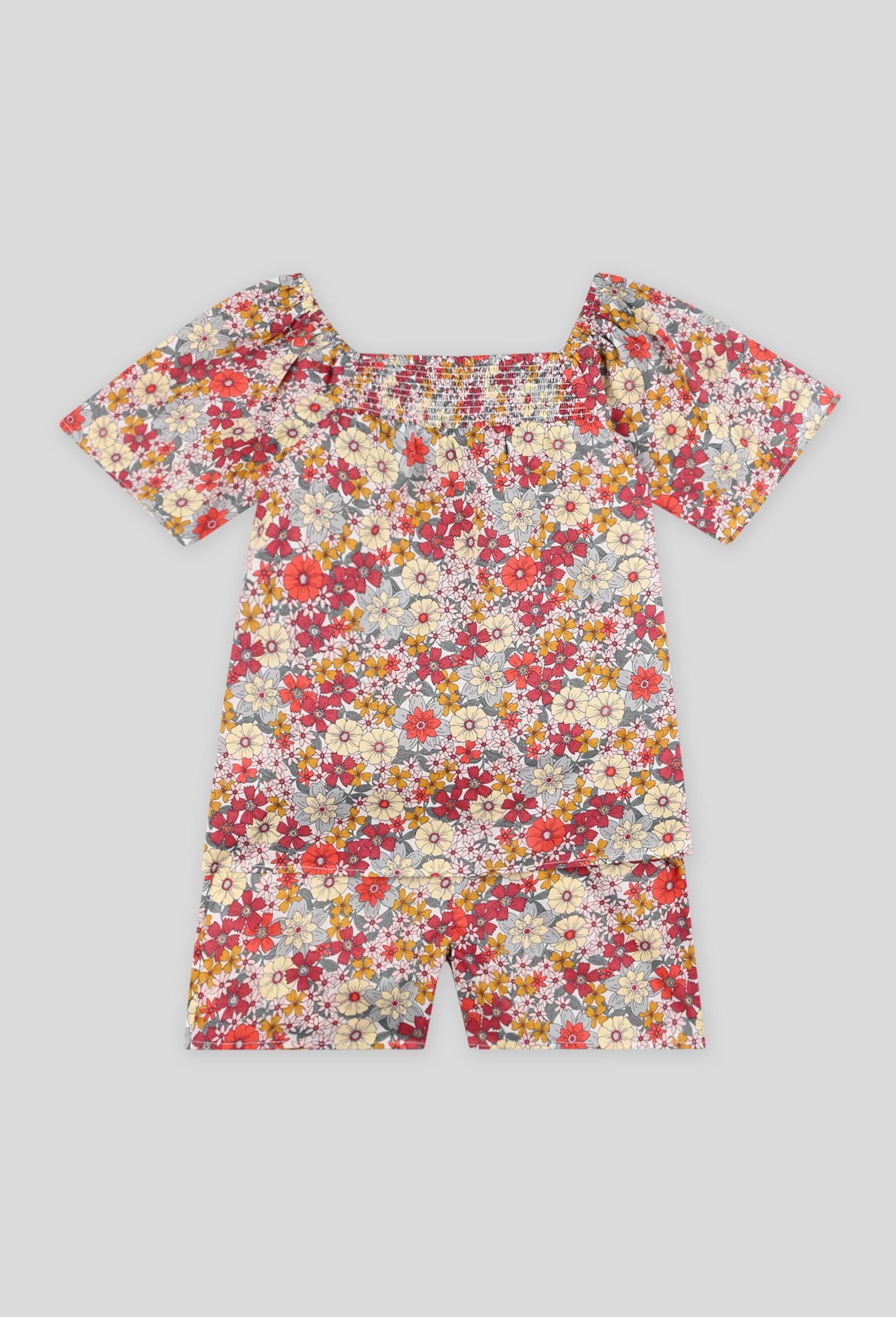 Pyjama court à fleurs en coton biologique 3 ans ecru