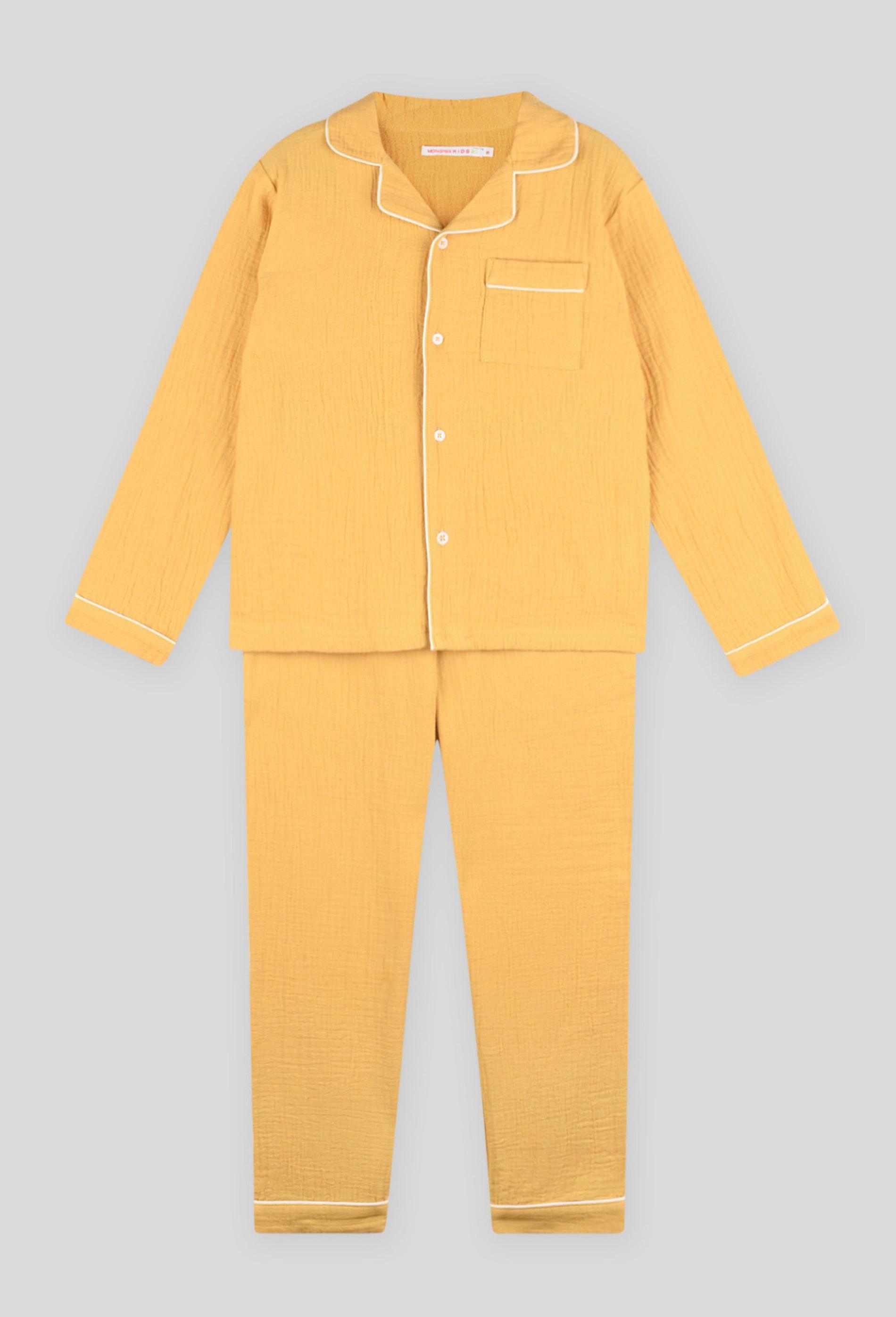 Pyjama tisse garçon uni miel en coton BIO 5 ans jaune foncé