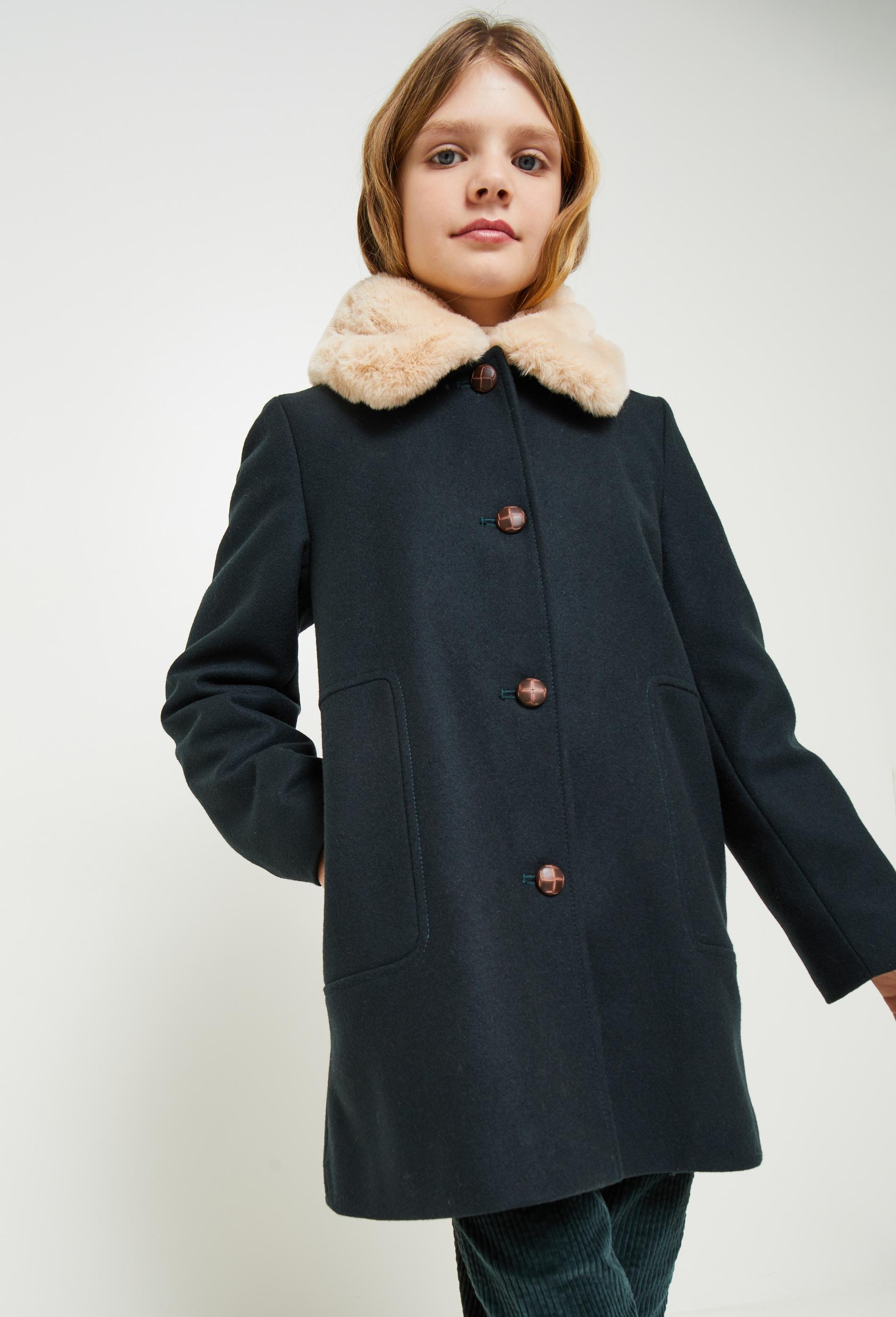 Manteau premium contenant de la laine col fausse fourrure