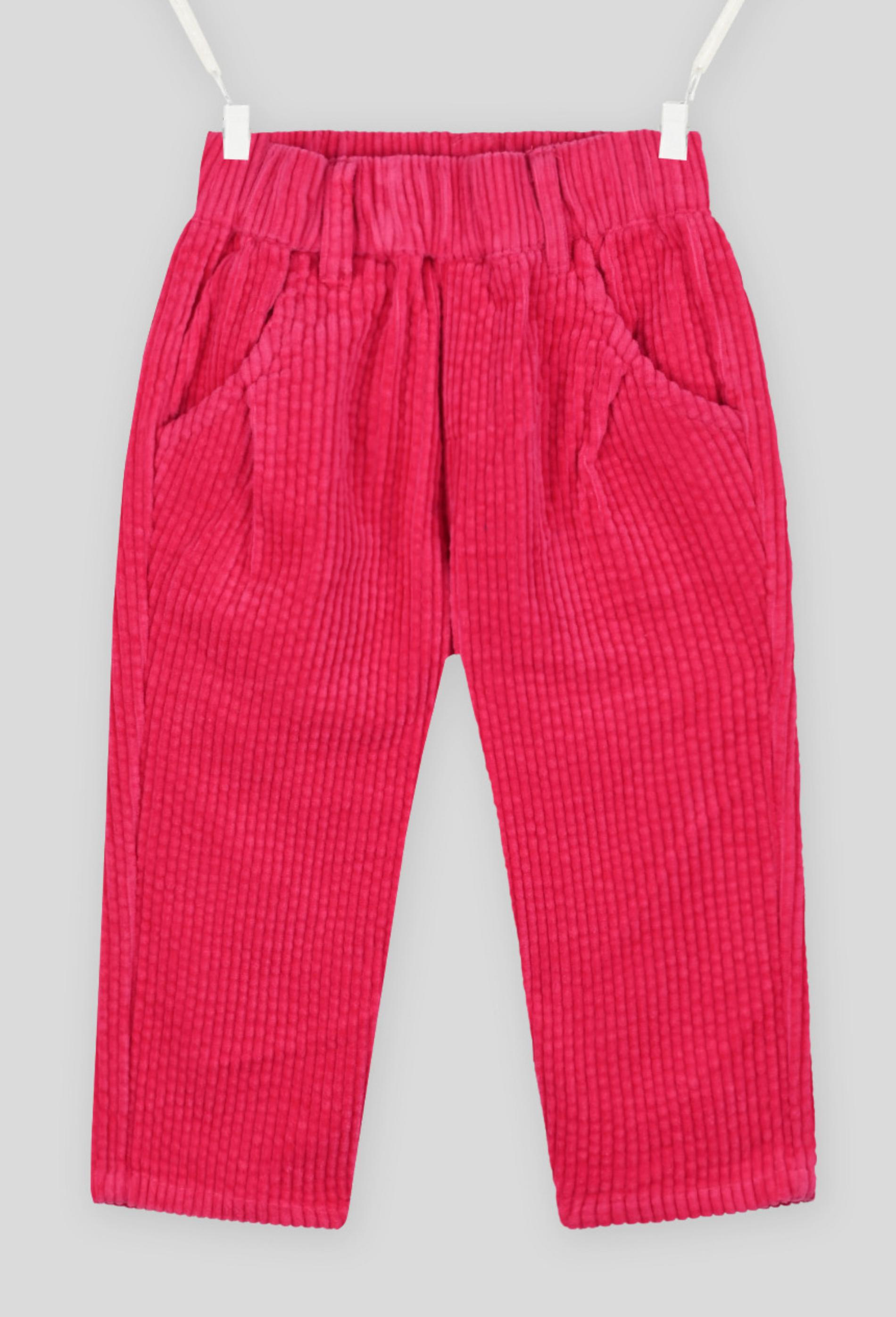 Pantalon uni en velours taille élastique, mixte. OEKO-TEX. 9 mois rose foncé