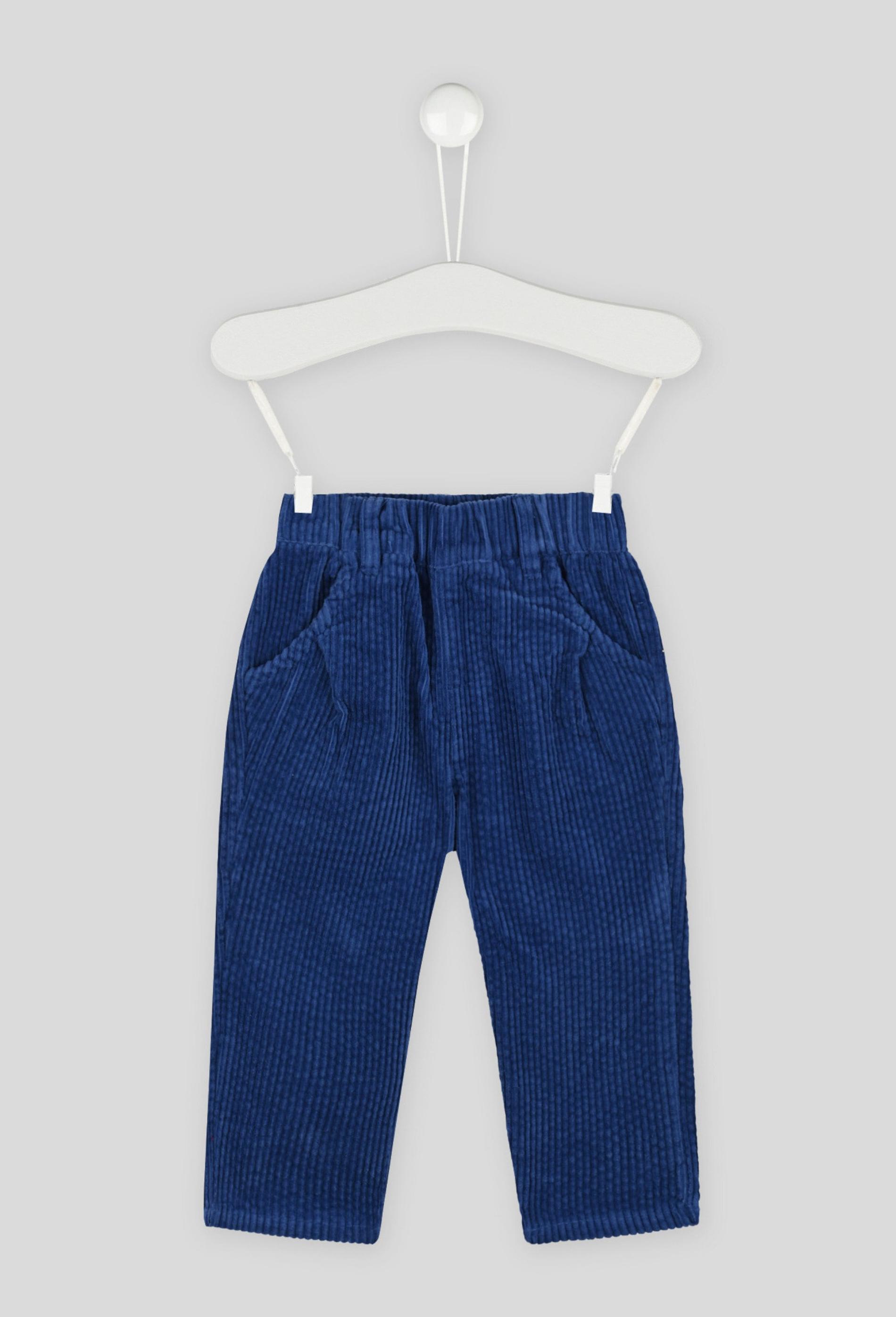 Pantalon uni en velours taille élastique, mixte. OEKO-TEX. 9 mois bleu