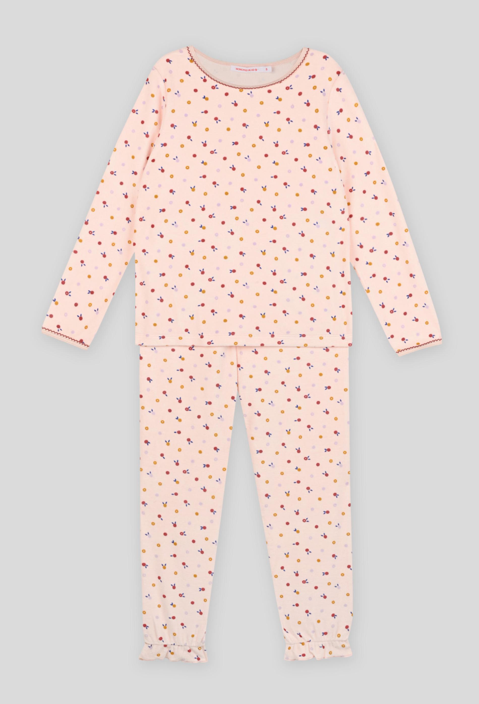Pyjama long imprimé petites fleurs en velours, BIO 3 ans rose clair