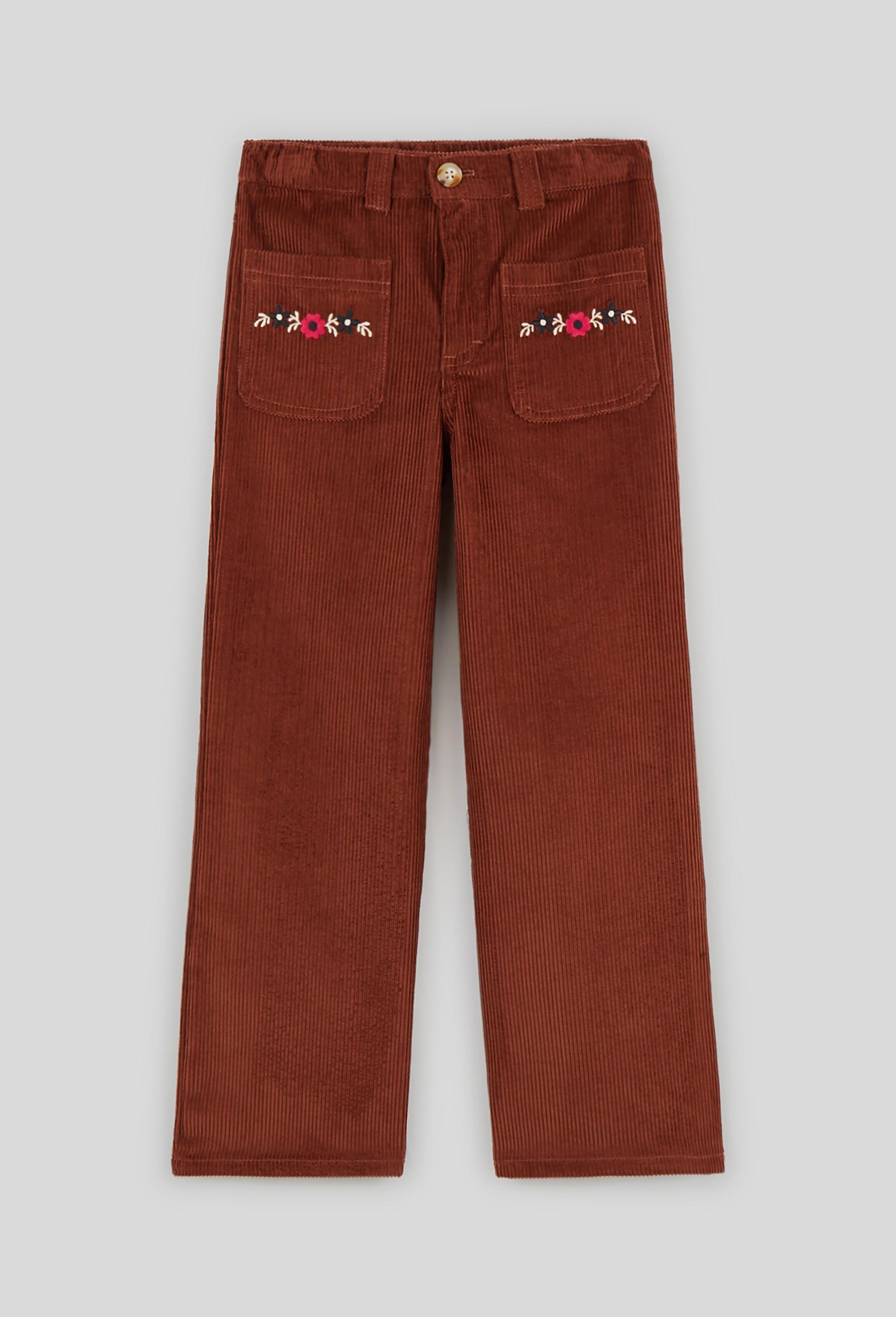 Pantalon large en velours poches brodées 3 ans brun
