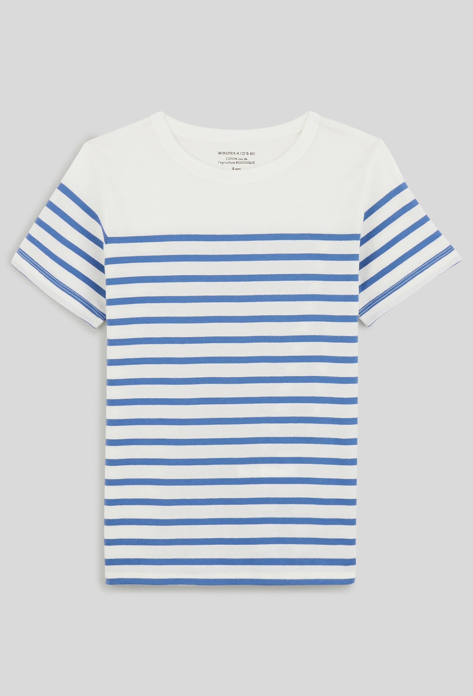 T-shirt manches courtes marinière en coton BIO 14 ans bleu