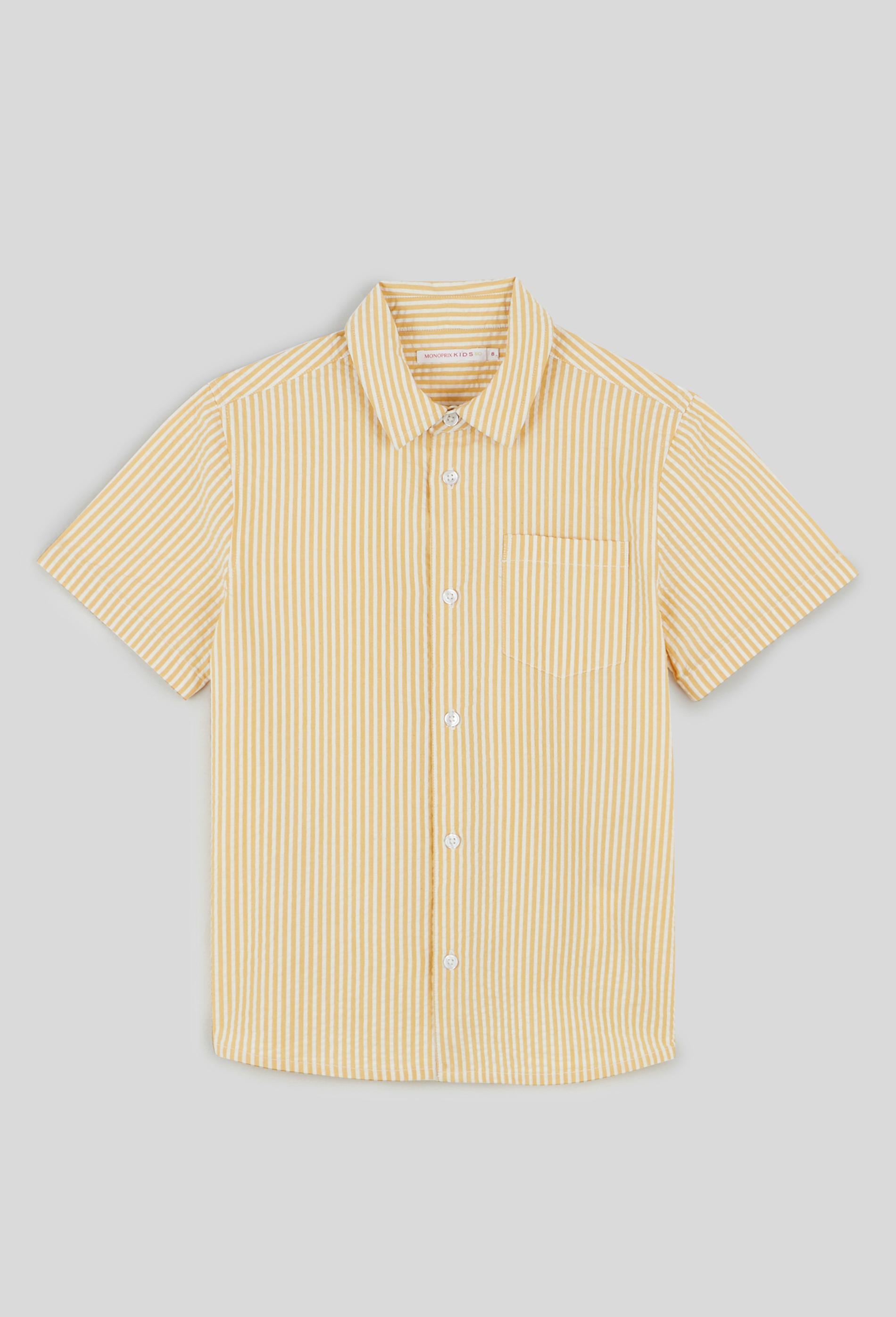 Chemise manches courtes rayée avec poche poitrine en coton BIO 3 ans jaune