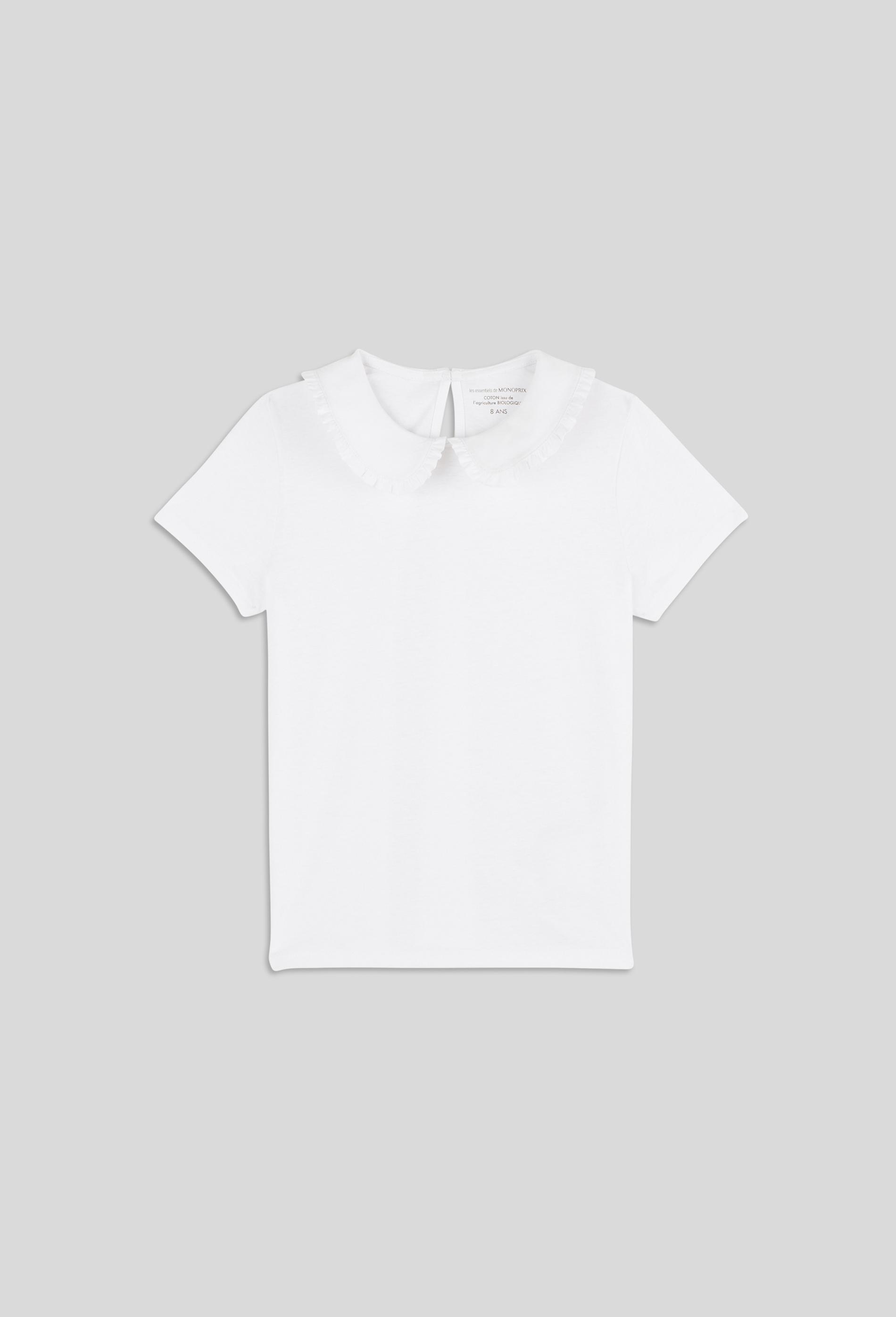 T-shirt manches courtes à col uni en coton BIO, certifié OEKO-TEX 3 ans blanc