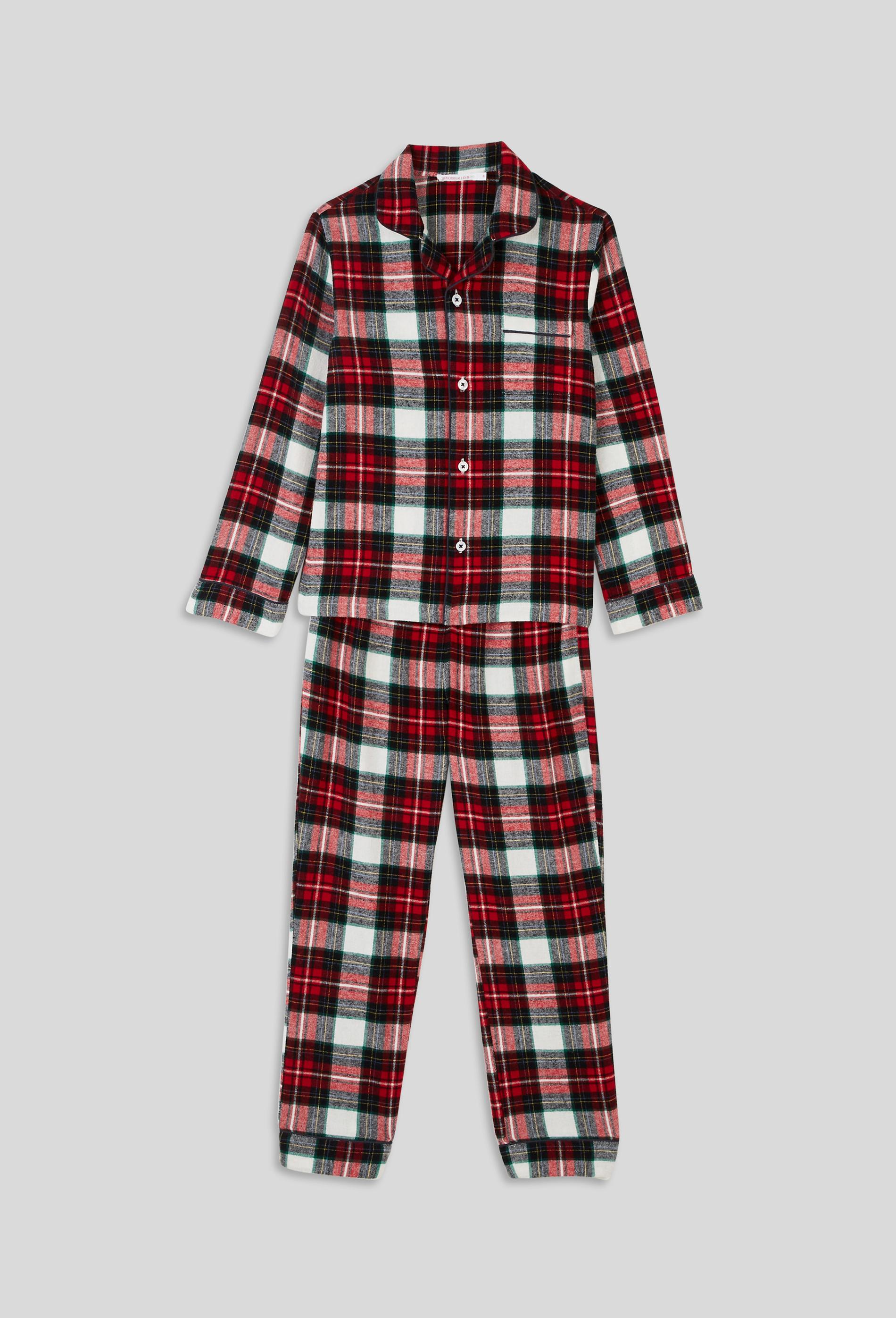 pyjama long col chemise à carreaux en coton bio, certifié oeko-tex