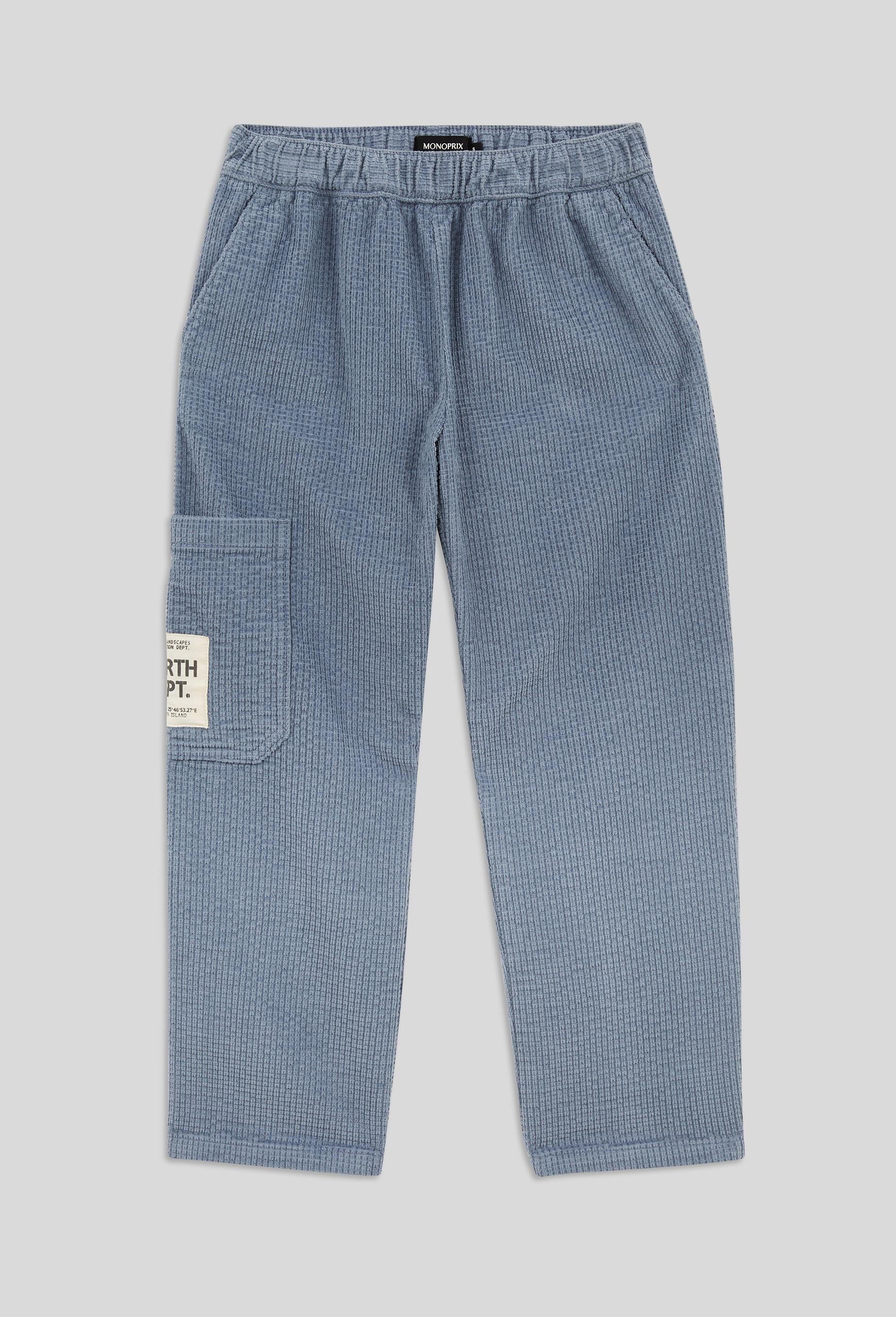 pantalon large gaufré grande poche avec détail patch, certifié oeko-tex