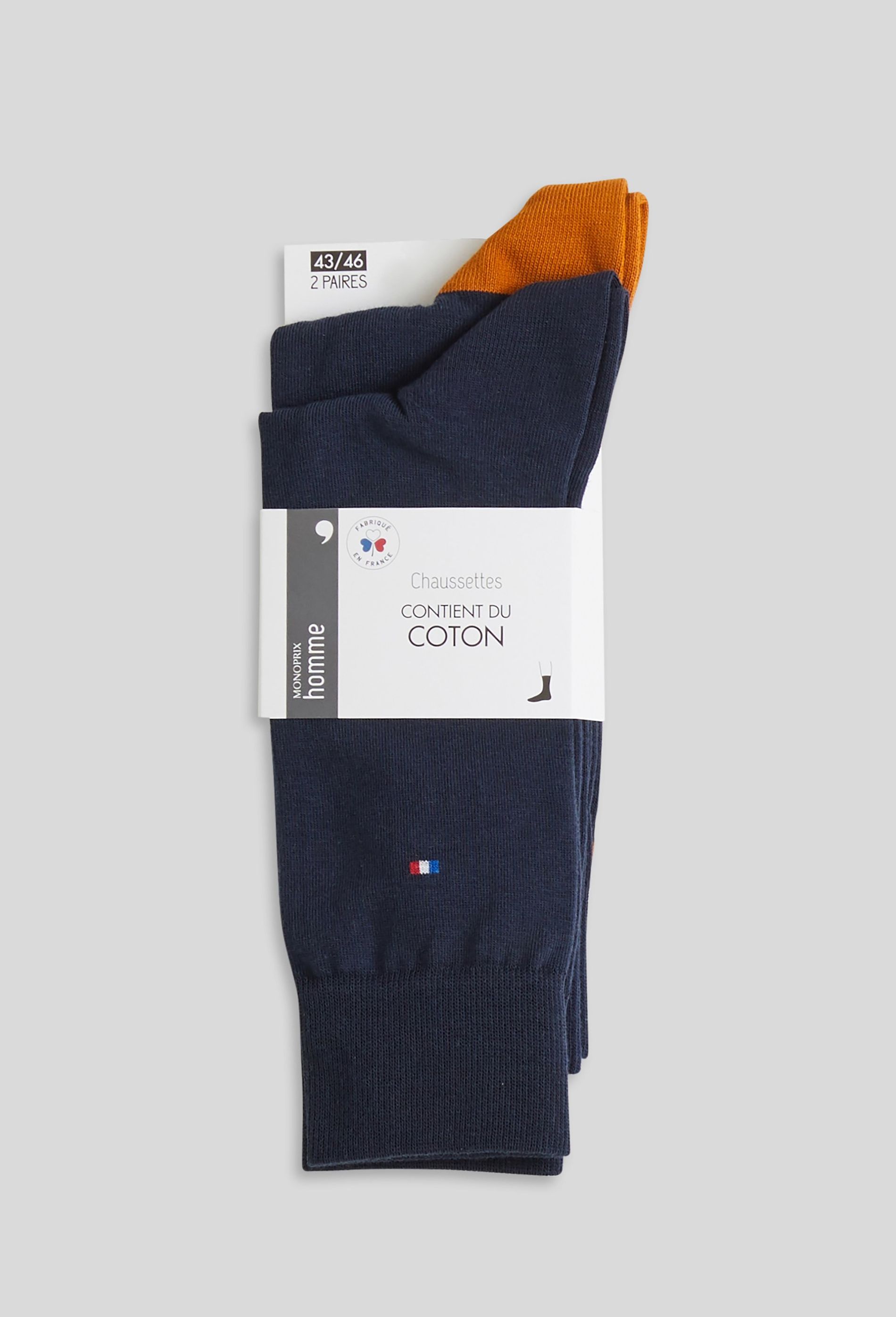 Lot de 2 paires de chaussettes homme en coton fabriquées en France