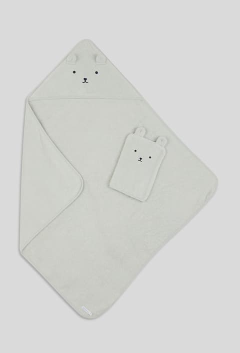 BOUT'CHOU - Coffret cadeau cape de bain et gant de toilette brodés, en coton BIO