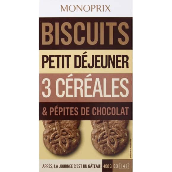 Monoprix Biscuits Petit Dejeuner Trois Cereales Pepites De Chocolat Monoprix Fr