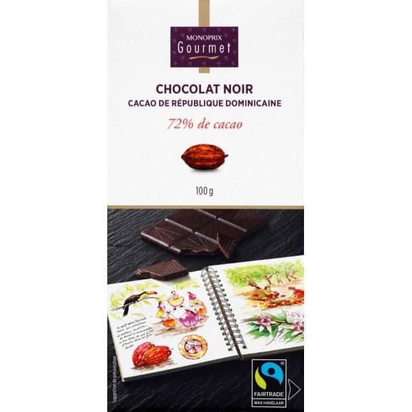 Chocolat noir de Saint Domingue, 72% cacao Max Havelaar