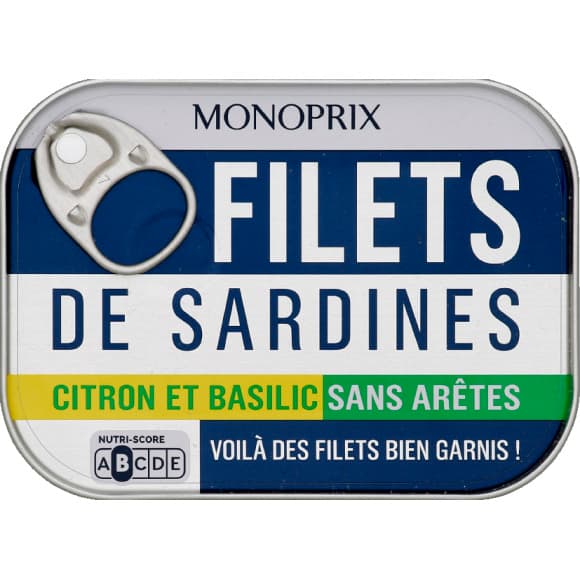 Filets de sardines au citron & basilic, sans huile