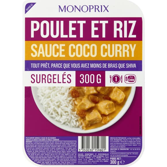 Poulet et riz sauce coco curry, surgelés
