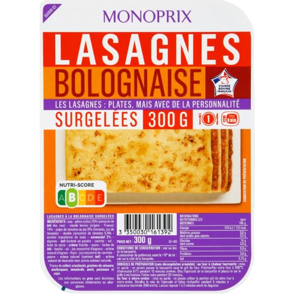 Lasagnes bolognaise, surgelées
