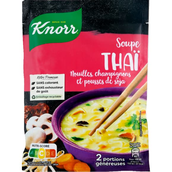 Soupe déshydratée Thaï, nouilles, champignons et pousses de soja