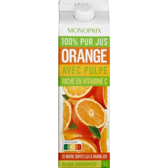 100% pur jus fruit pressé orange avec pulpe
