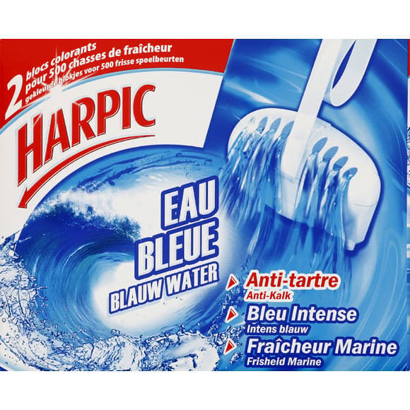 Blocs colorants cuvette WC, eau bleue, fraîcheur marine