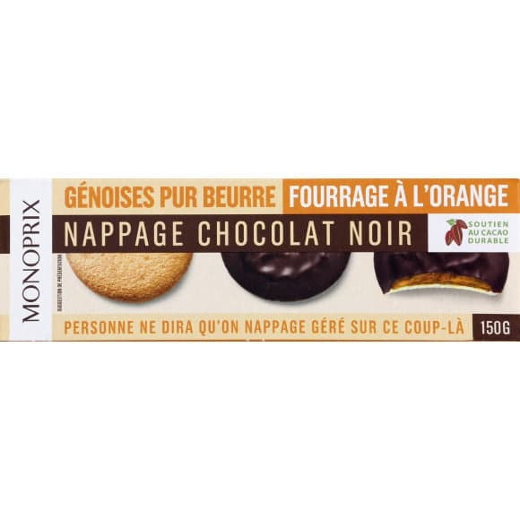 Génoises fourrage à l'orange nappage chocolat noir
