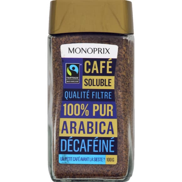 Café soluble 100% pur arabica décaféiné