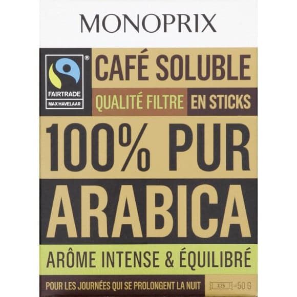 Sticks de café soluble 100% pur arabica