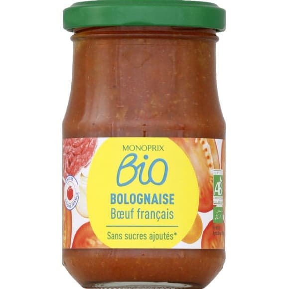Sauce bolognaise boeuf français sans sucres ajoutés bio