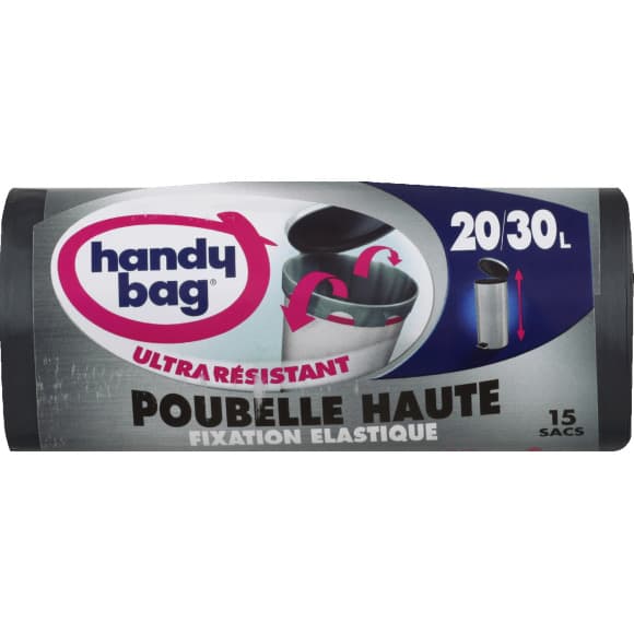 sacs a poignées coulissantes, fixation elastique poubelle haute, 20-30L