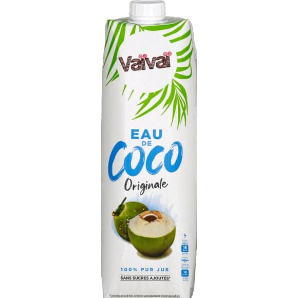 Eau de coco 100% naturelle, à boire trés frais. Moins sucré par nature.