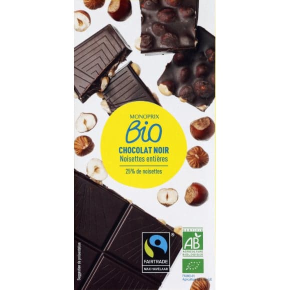 Chocolat noir aux noisettes entières 25%, Max Havelaar