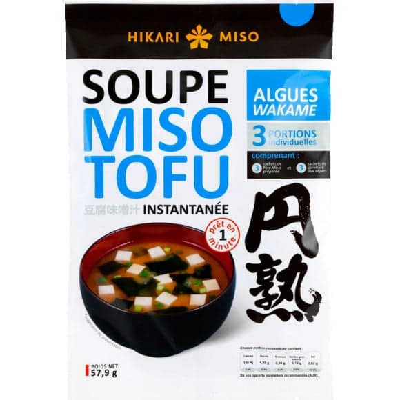Soupe miso tofu instantanée, algues wakame