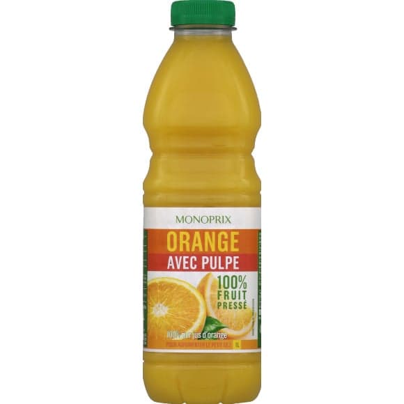 Jus d'orange avec pulpe 100% fruit pressé, 100% pur jus d'orange