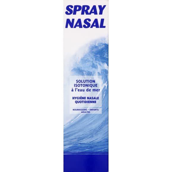 Spray nasal, solution isotinique à l'eau de mer, hygiène nasale quotidienne.