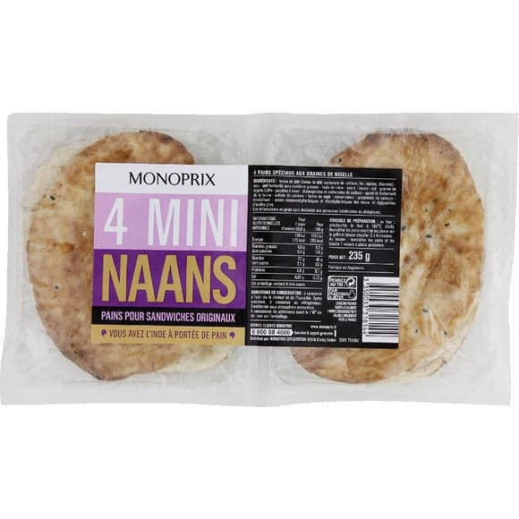 Mini naans , 4 pains spéciaux aux graines de nigelle
