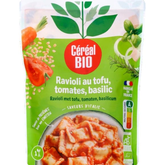 Ravioli tomates, tofu & basilic, sans viande, bio
