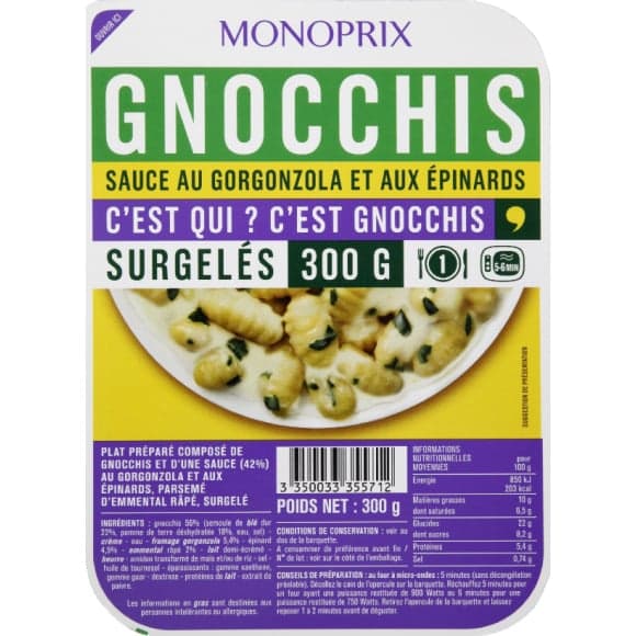Gnocchis sauce au gorgonzola et aux épinards, surgelé