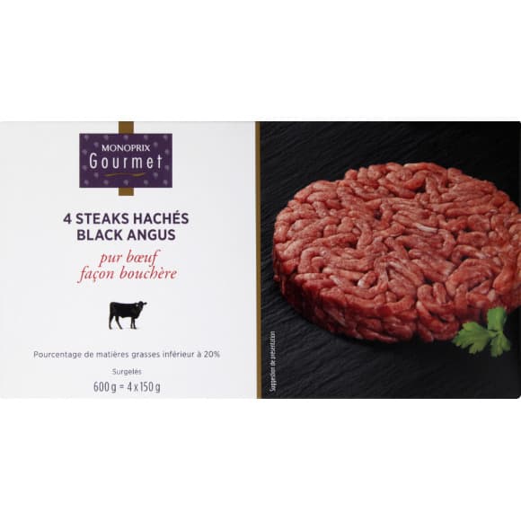 Steaks hachés Black Angus pur boeuf façon bouchère, surgelés