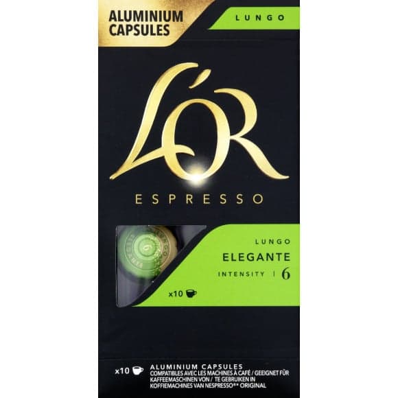 Capsules de café espresso en aluminium, Lungo Elegante, intensité 6