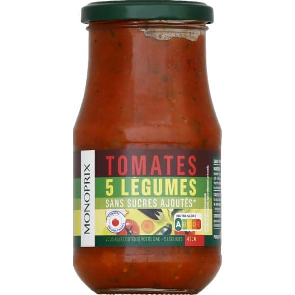 Sauce tomates 5 légumes sans sucres ajoutés