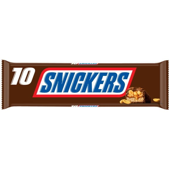 Barres chocolatées fourrées cacahuète et caramel, Snickers