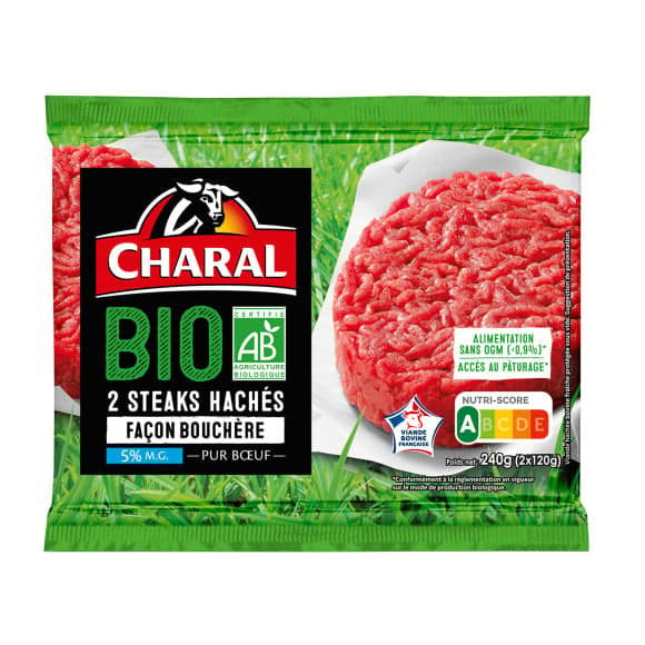 Steak haché de boeuf façon bouchère 5% mat. gr. Bio