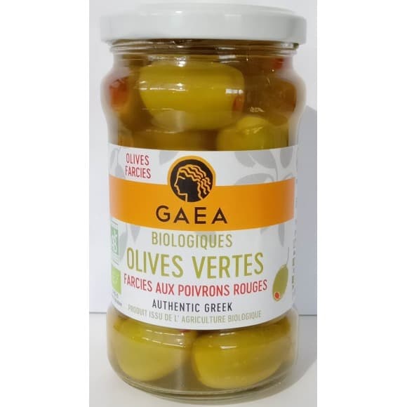 Olives vertes, farcies aux poivrons rouges