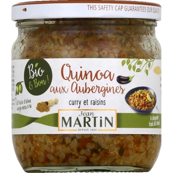Quinoa aux aubergines, curry et raisins
