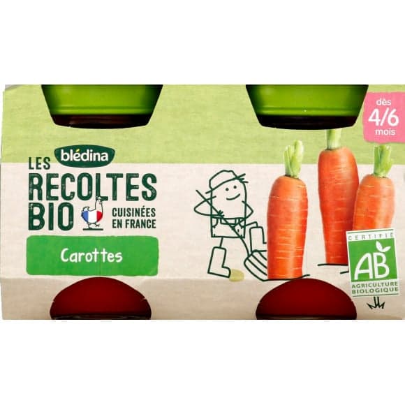 Petits pots carottes de Bretagne, dès 4/6 mois, bio