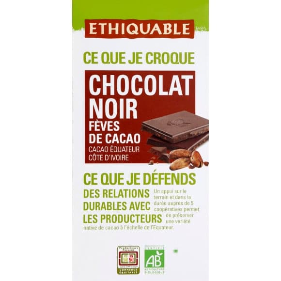 Chocolat noir feves de cacao bio