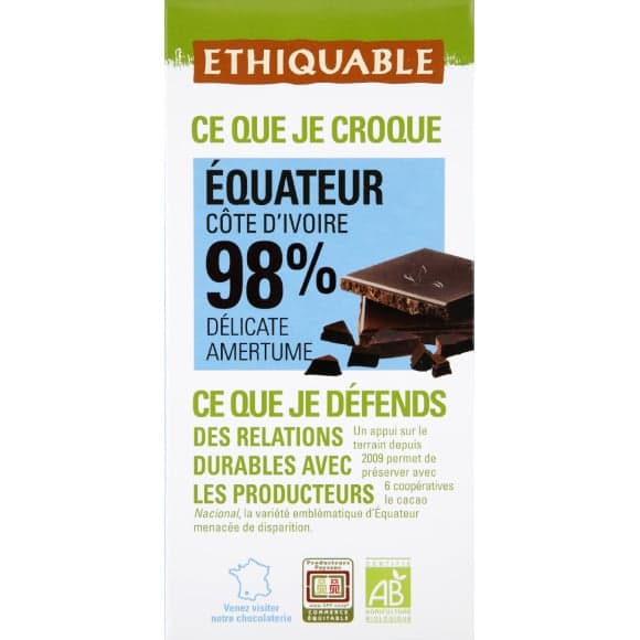 Chocolat 98% equateur bio