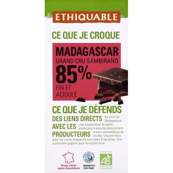 Chocolat noir 85% madagascar bio